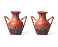 A Pair of Wedgwood Rosso Antico "Bat Wing" Portland Vases