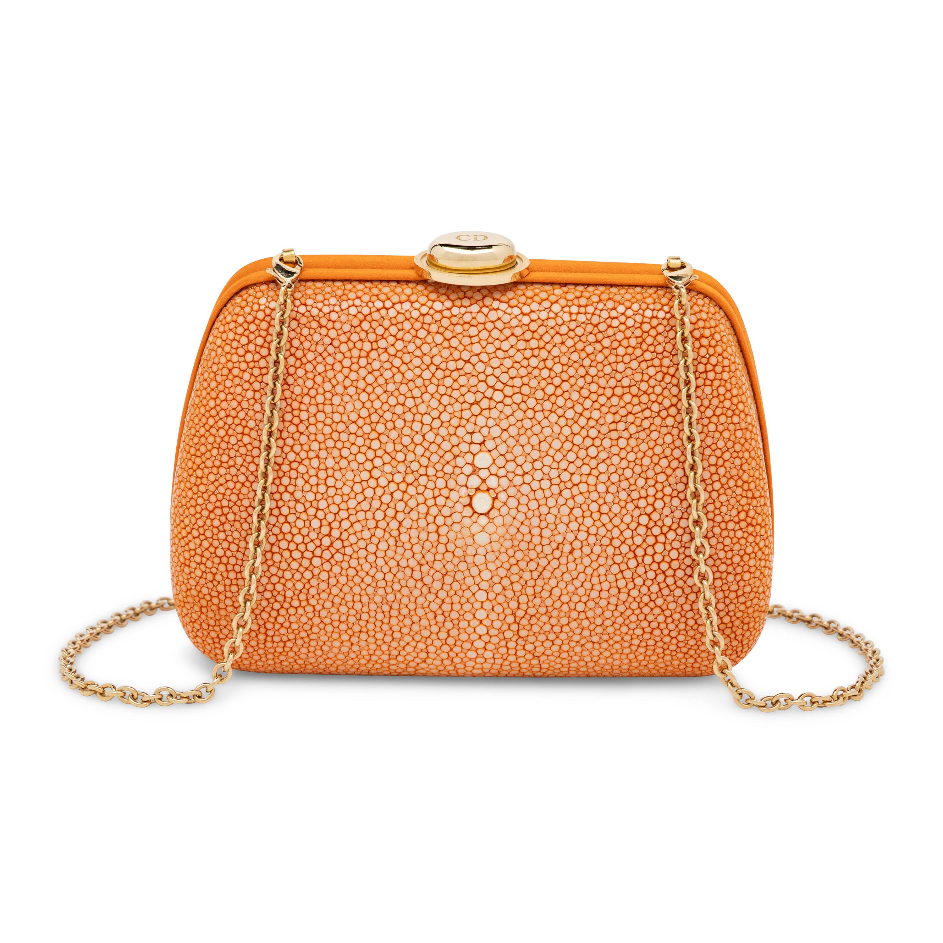 Christian Dior, Orange Shagreen Clutch/Shoulder Bag