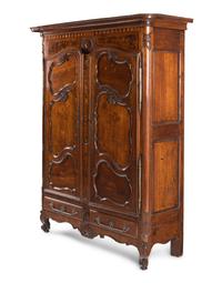 A Louis XV Walnut and Mulberry Marquetry Armoire