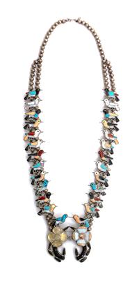 A Zuni Channel Inlaid Hummingbird Necklace Length 26 inches.