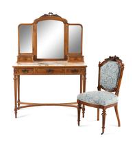 A Louis XVI Style Walnut Marble-Top Dressing Table
