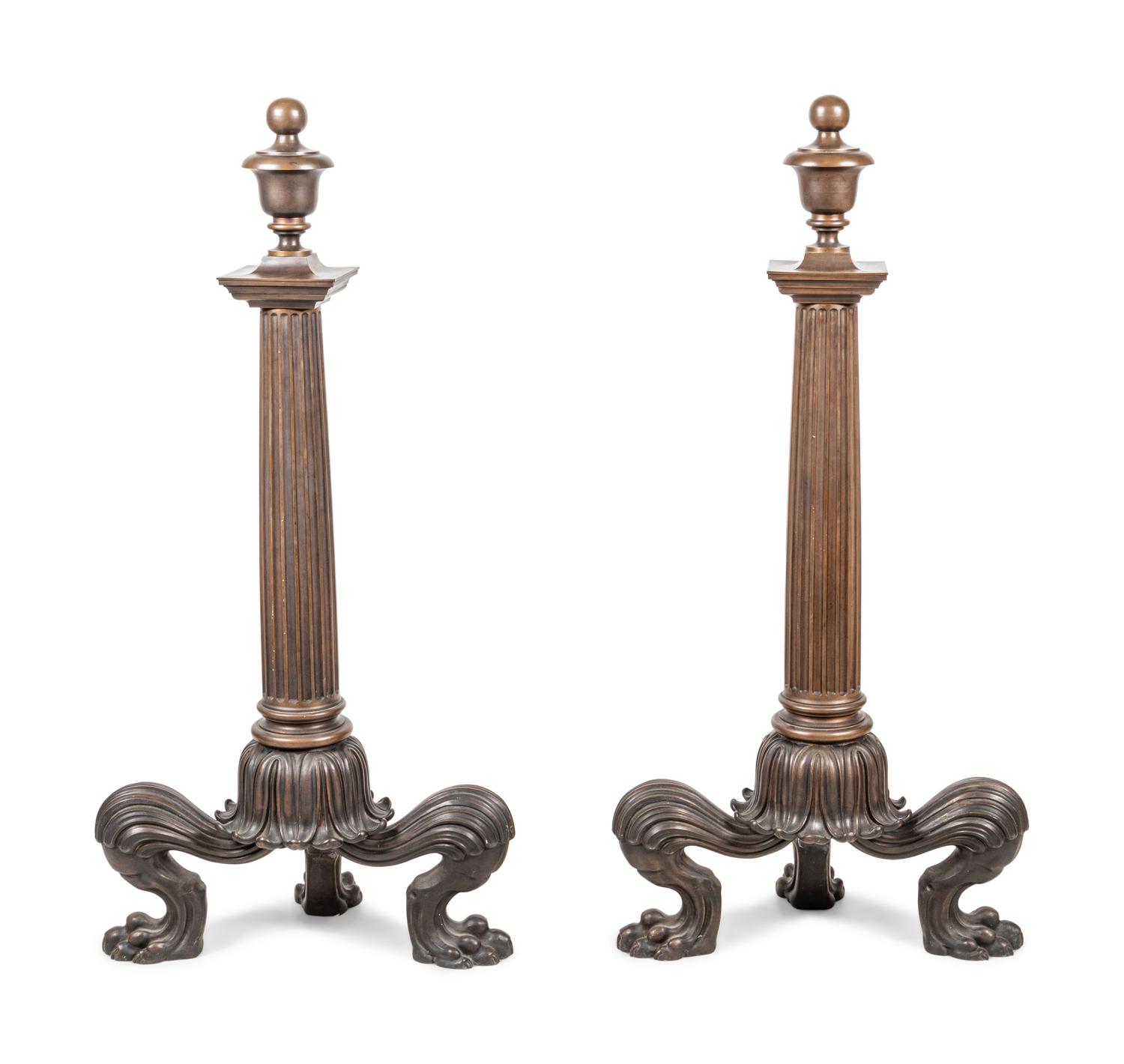 A Pair of Continental Bronze Andirons