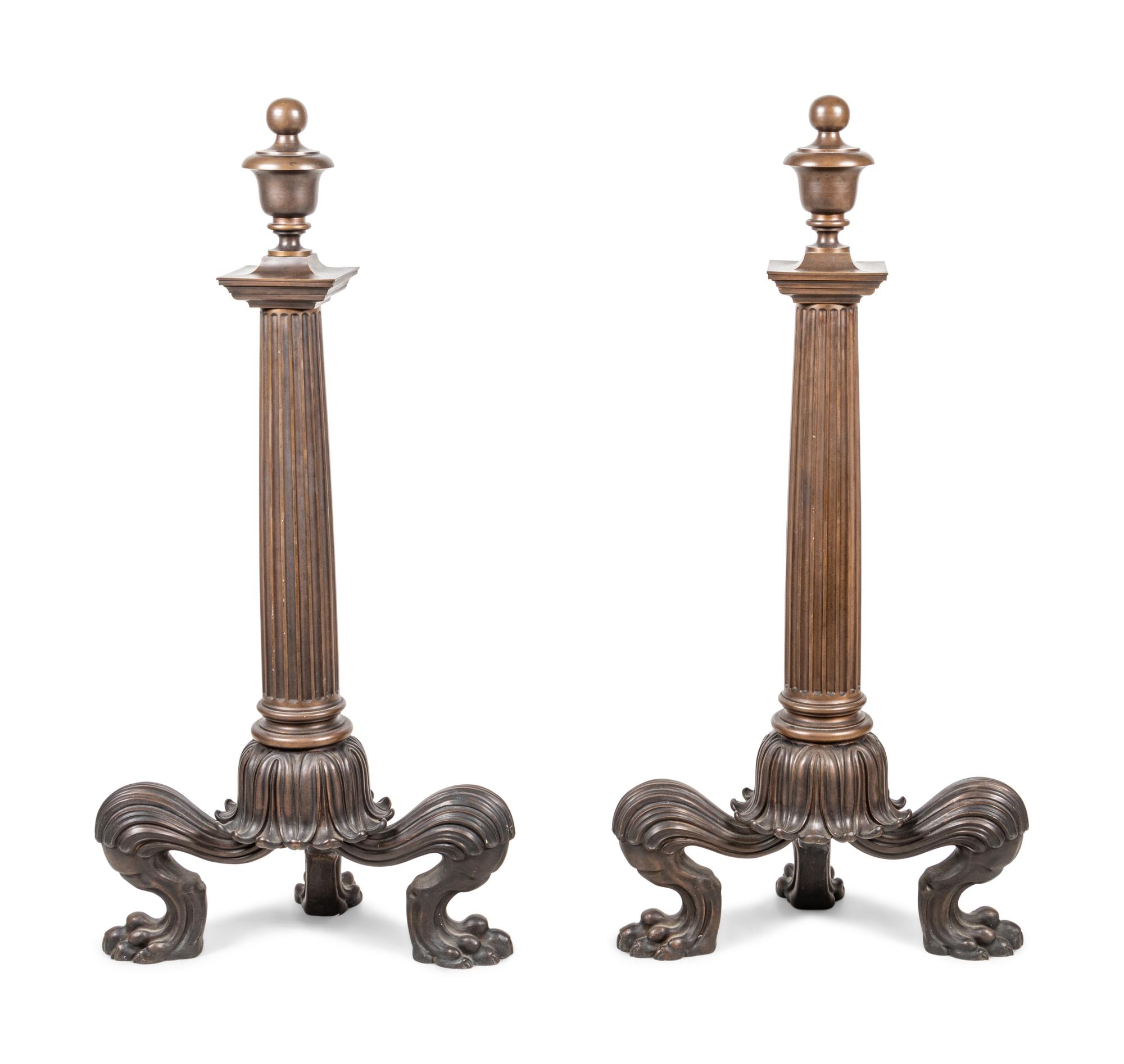 A Pair of Continental Bronze Andirons