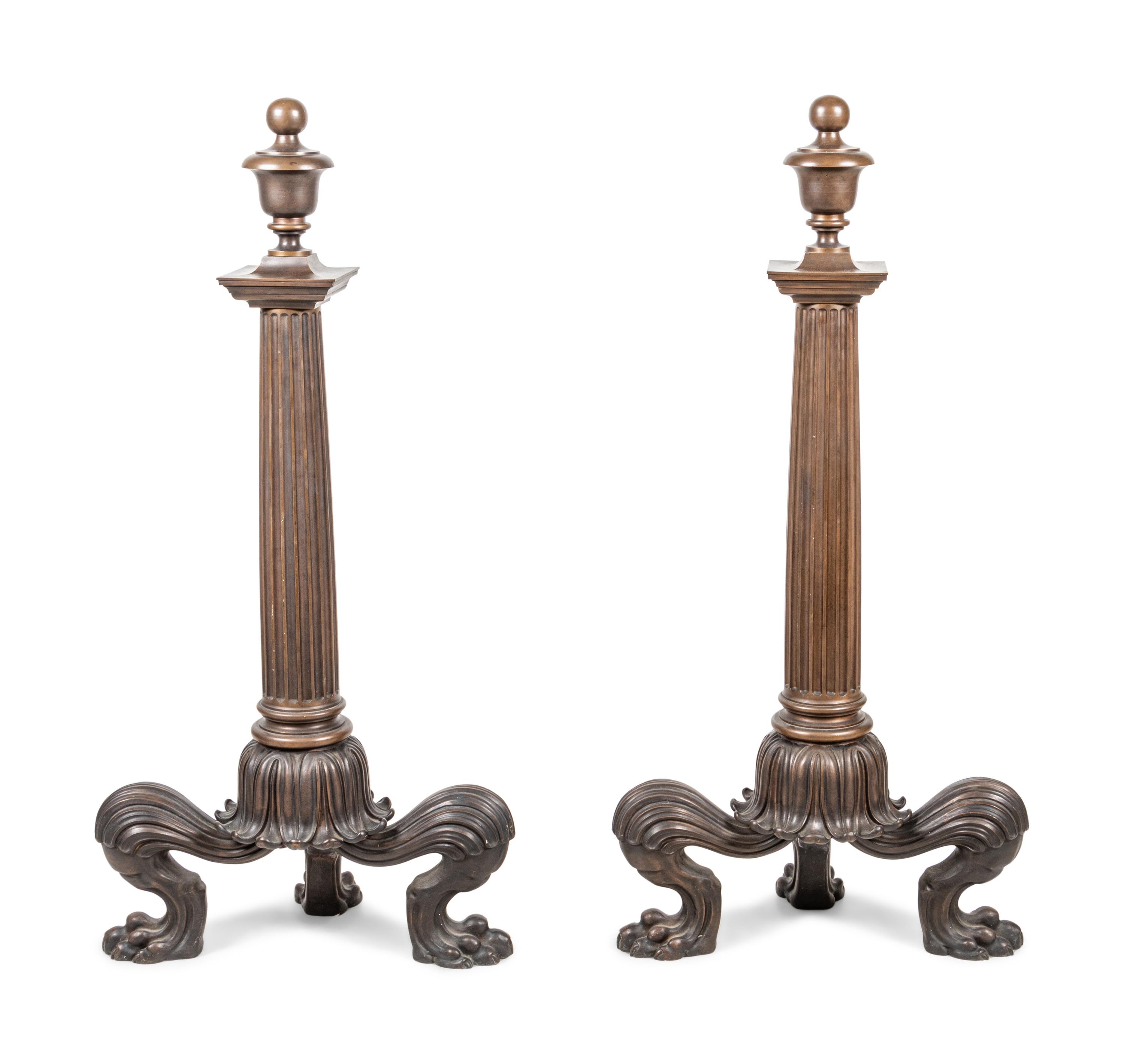 A Pair of Continental Bronze Andirons
