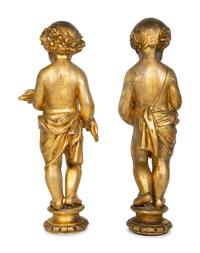 A Pair of Continental Giltwood Figures of Putti