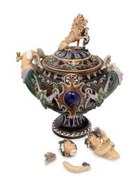 A Continental Majolica Covered Urn (As-Is)