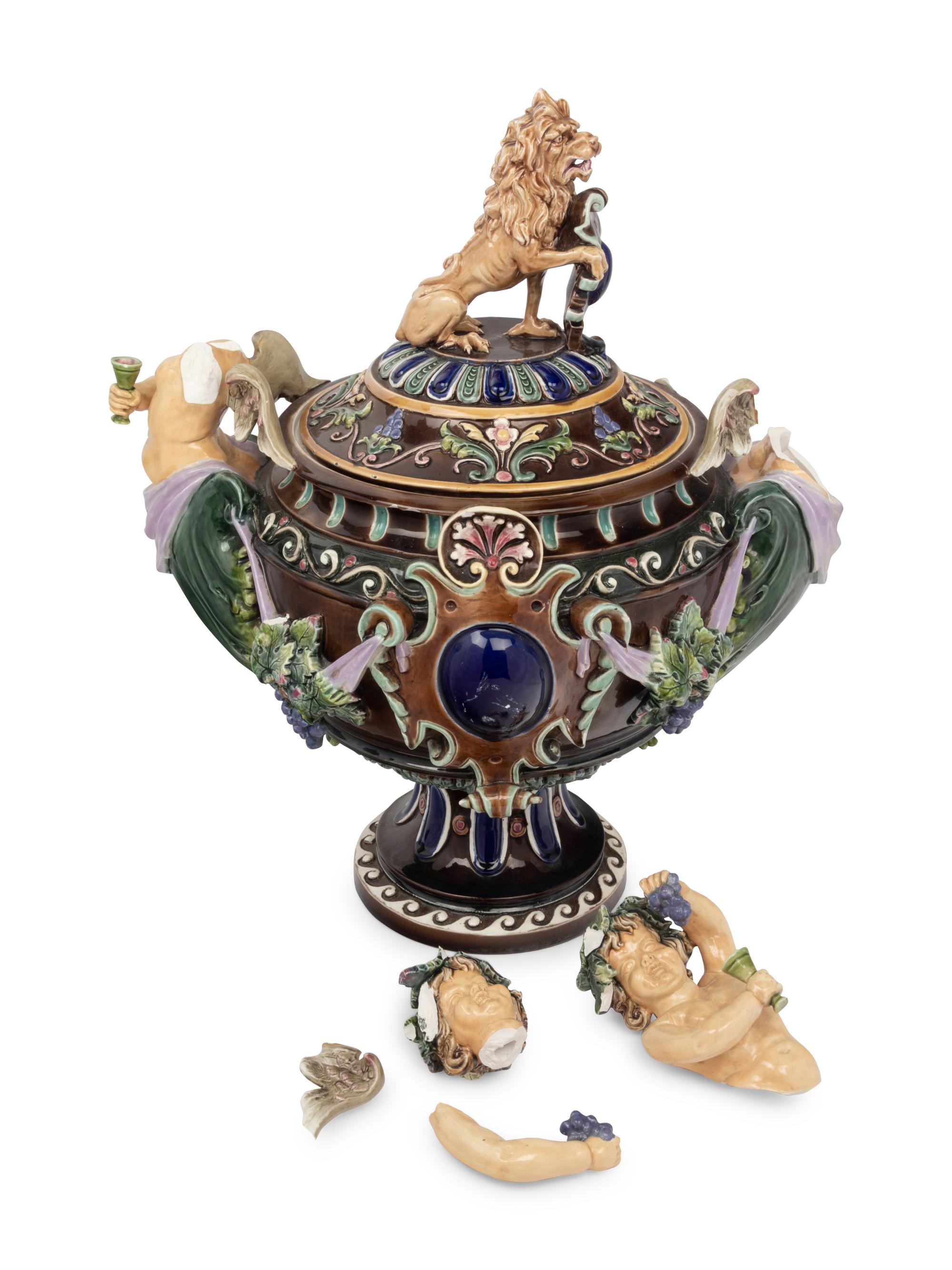 A Continental Majolica Covered Urn (As-Is)