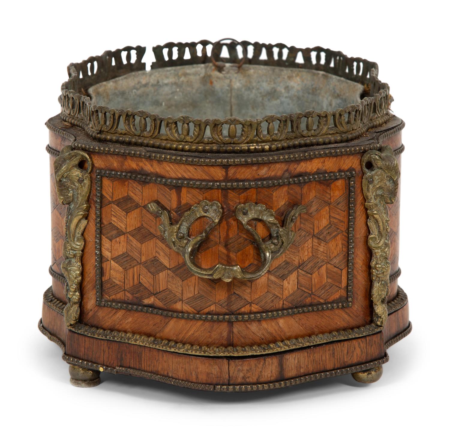 A Napoleon III Gilt Metal Mounted Parquetry Jardinière