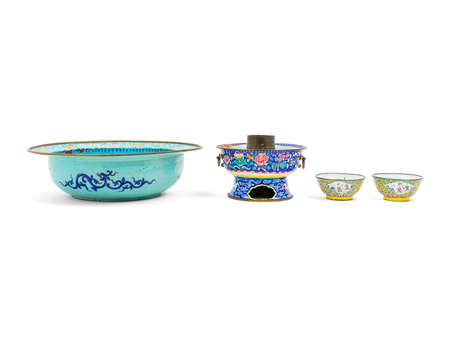 A Group of Four Chinese Painted Enamel Articles