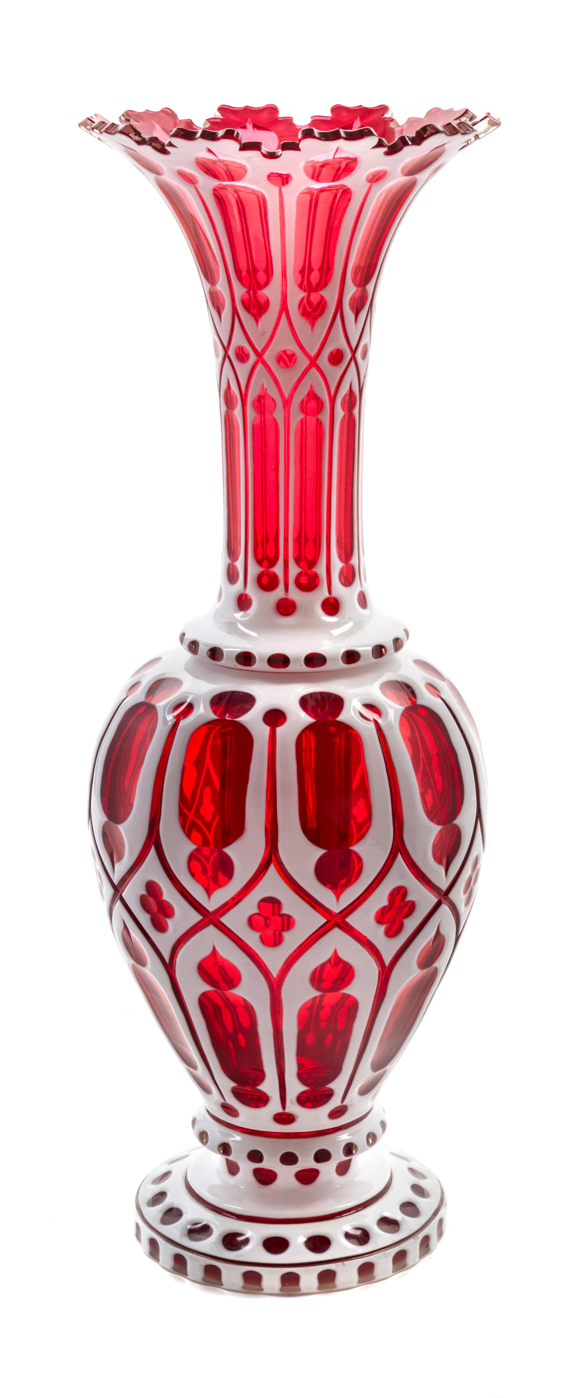 A Bohemian Cased Glass Vase Height 19 1/2 inches. — LATE 19TH/EARLY 20TH CENTURY