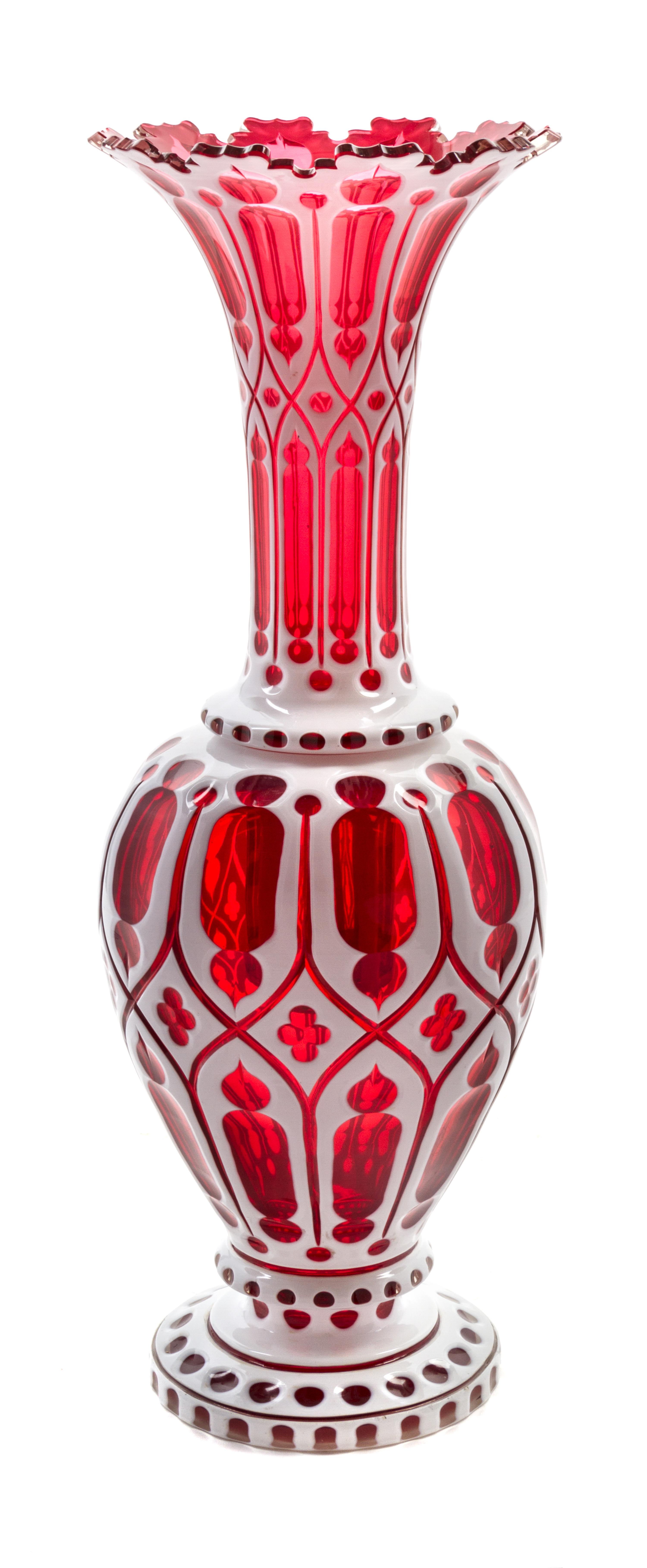A Bohemian Cased Glass Vase Height 19 1/2 inches. — LATE 19TH/EARLY 20TH CENTURY