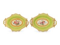 A Pair of English Porcelain Parcel Gilt Lozenge-Shaped Dishes