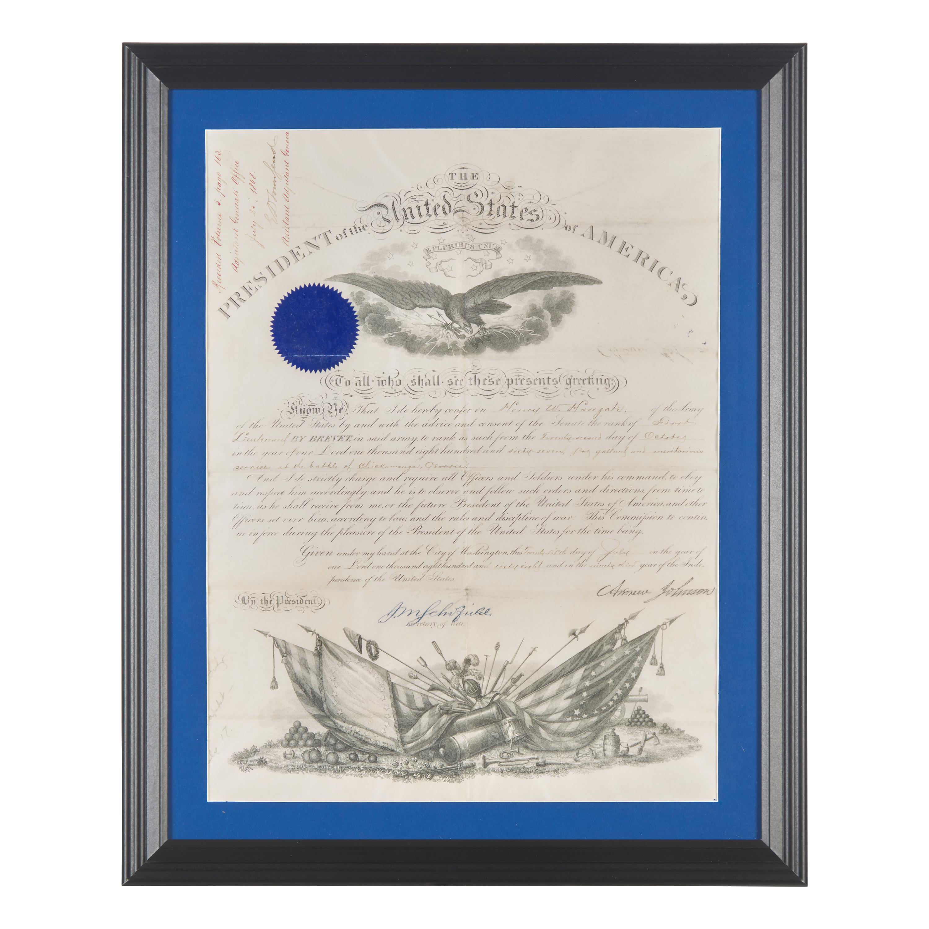 [Presidential] Johnson, Andrew. Partially-printed military commission