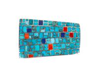 Sterling Silver Tufa Cast Belt Buckle, with Turquoise, Coral, and Lapis Channel Inlay