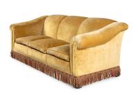 A Pair of Velvet-Upholstered Three-Cushion Sofas