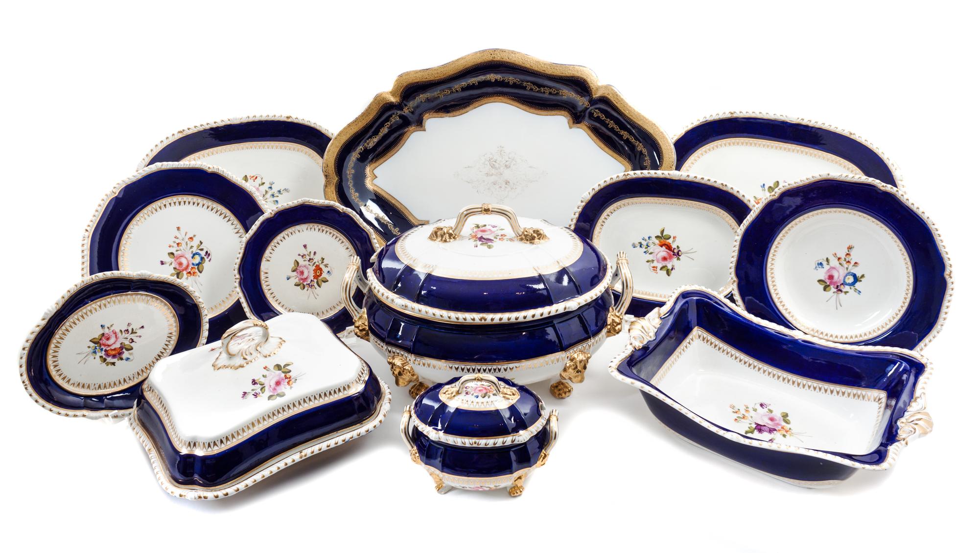 A Crown Derby Porcelain Partial Dinner Service Diameter of dinner plate 10 inches. — 19TH CENTURY