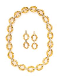 YELLOW GOLD AND DIAMOND CONVERTIBLE NECKLACE AND CLIP EARRINGS SET