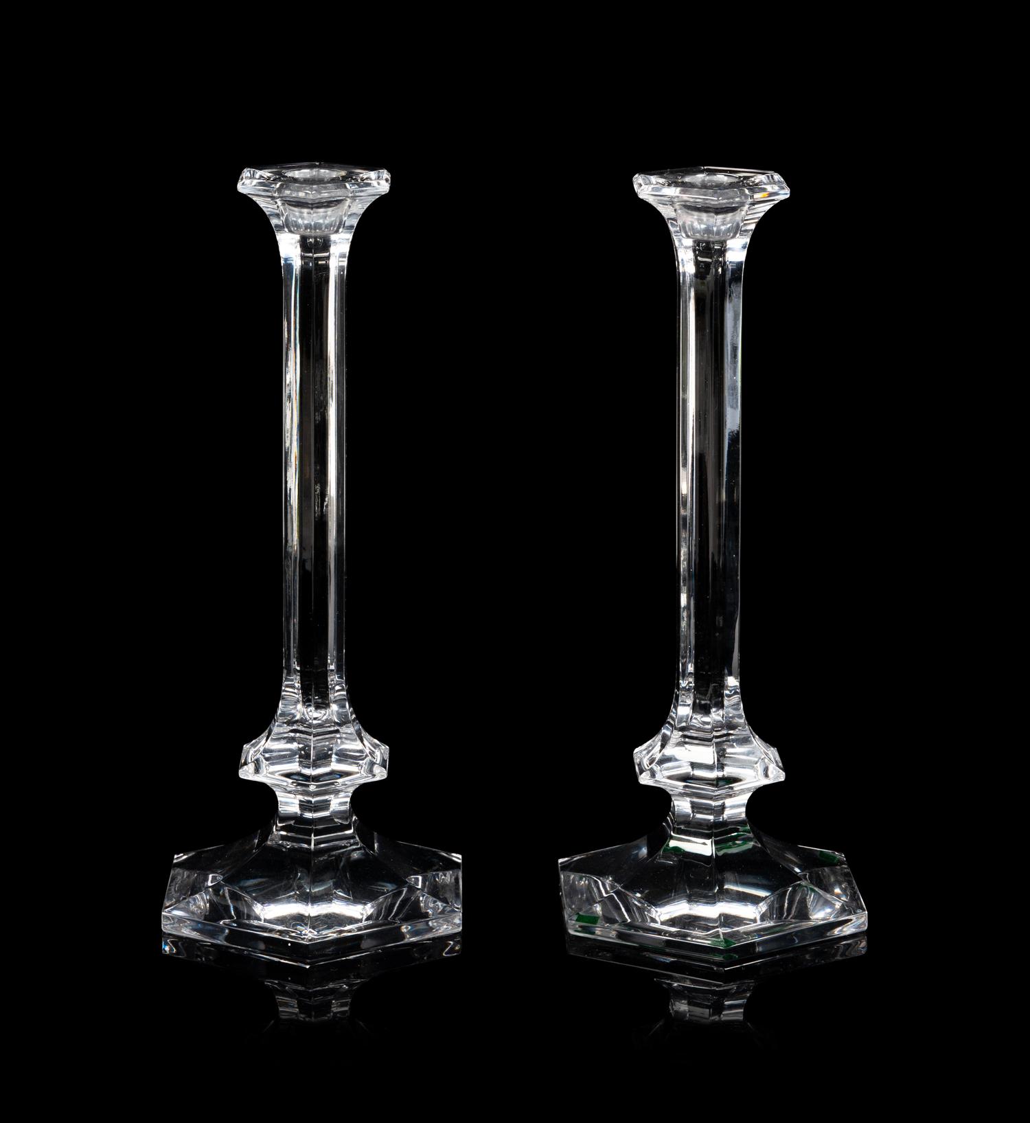 A Collection of Saint Louis Glass Barware and a Pair of Val St. Lambert Elysee Candlesticks