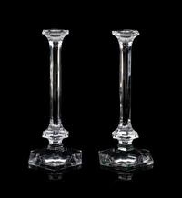 A Collection of Saint Louis Glass Barware and a Pair of Val St. Lambert Elysee Candlesticks