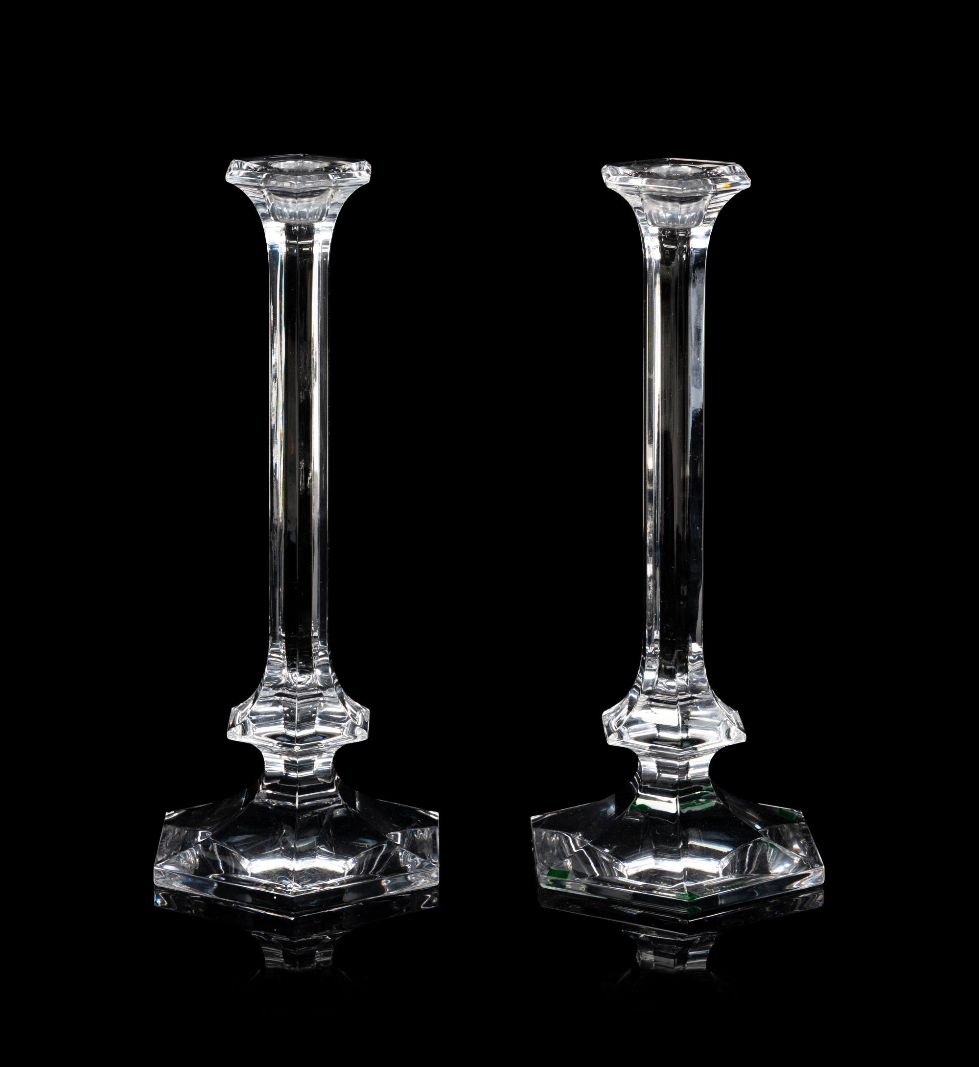 A Collection of Saint Louis Glass Barware and a Pair of Val St. Lambert Elysee Candlesticks