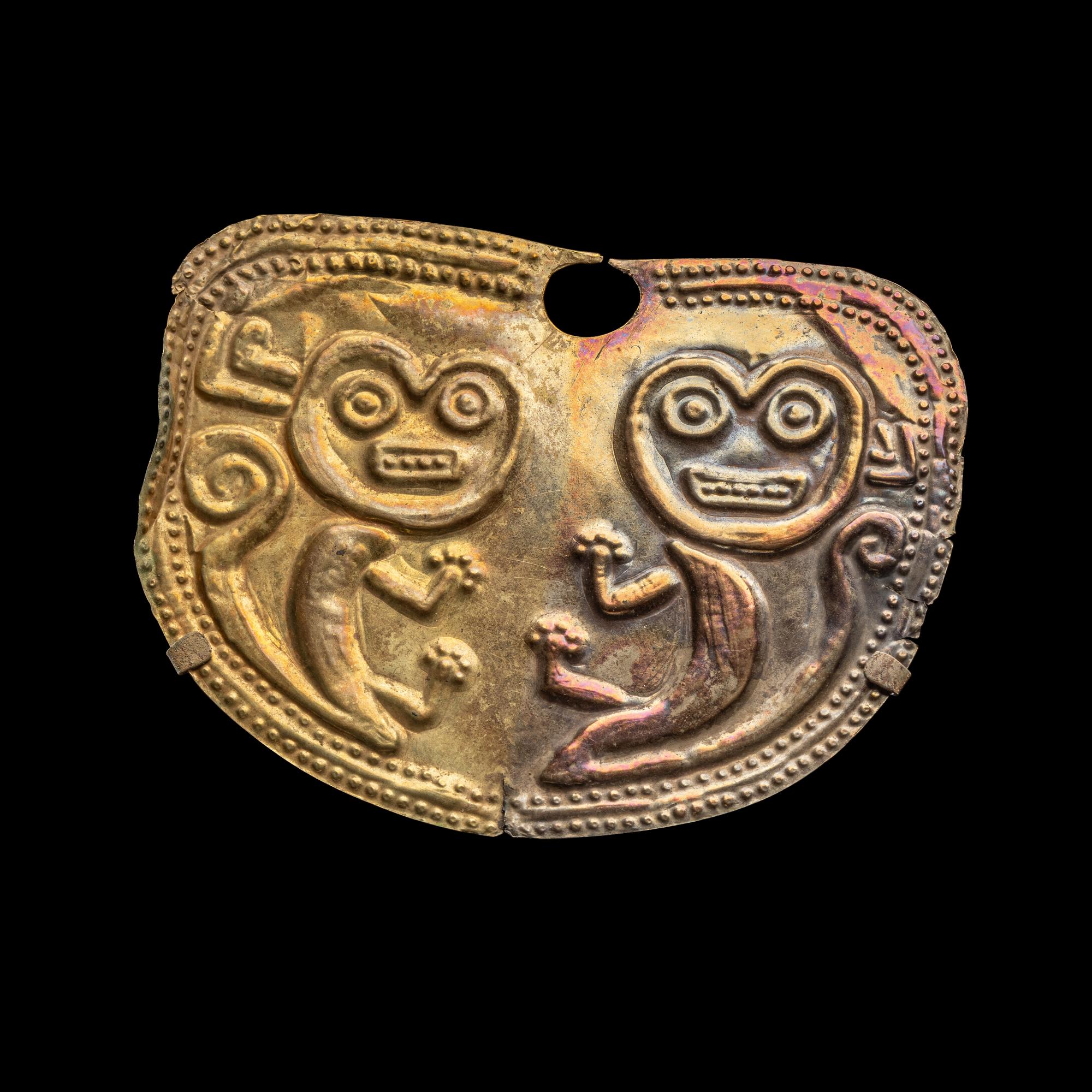 A Vicus Gold Embossed Nose Ornament