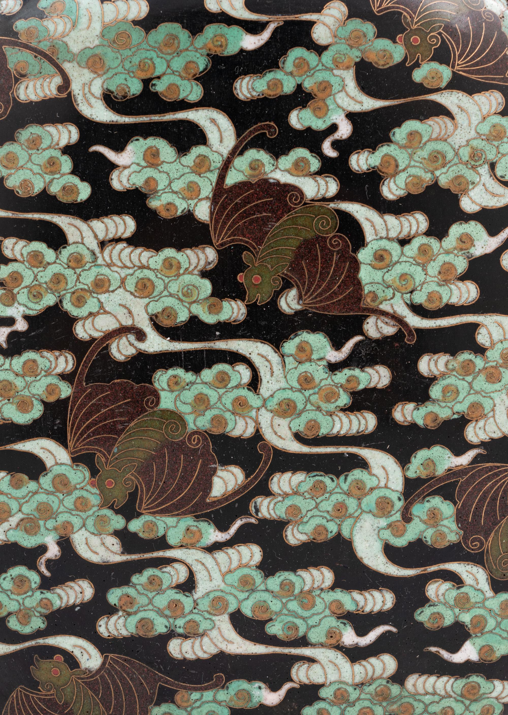 A Pair of Chinese Export Cloisonné Moon Flasks with Covers