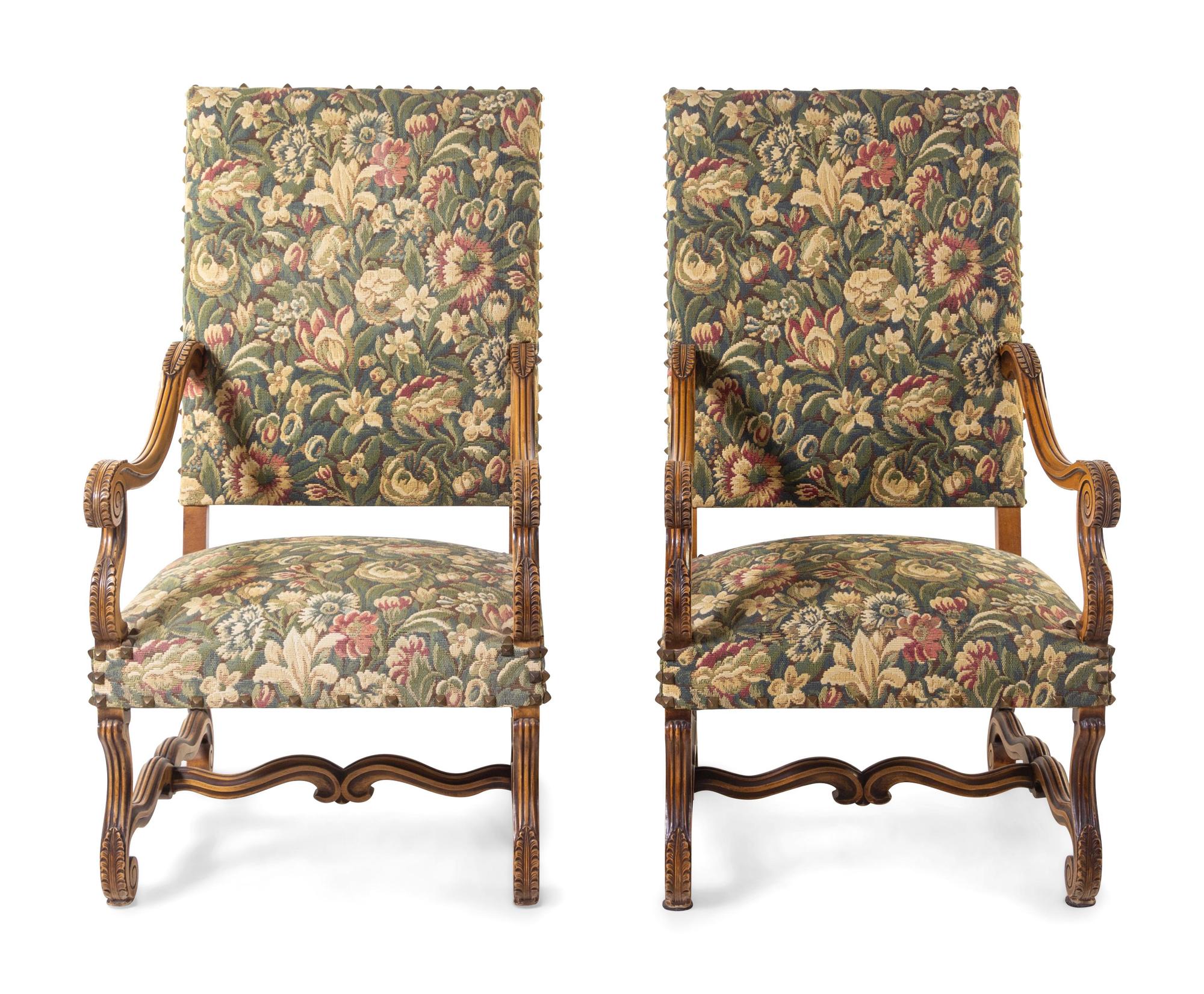 A Pair of Louis XIV Style Beechwood Armchairs