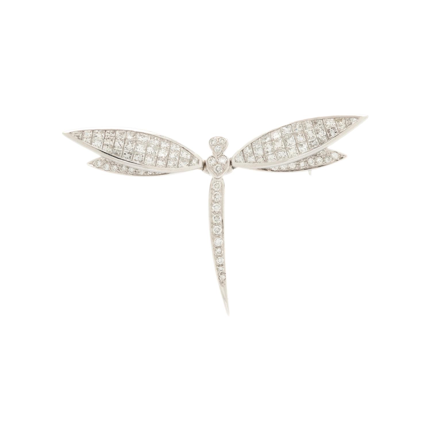 Diamond and White Gold 'En Tremblant' Dragonfly Brooch