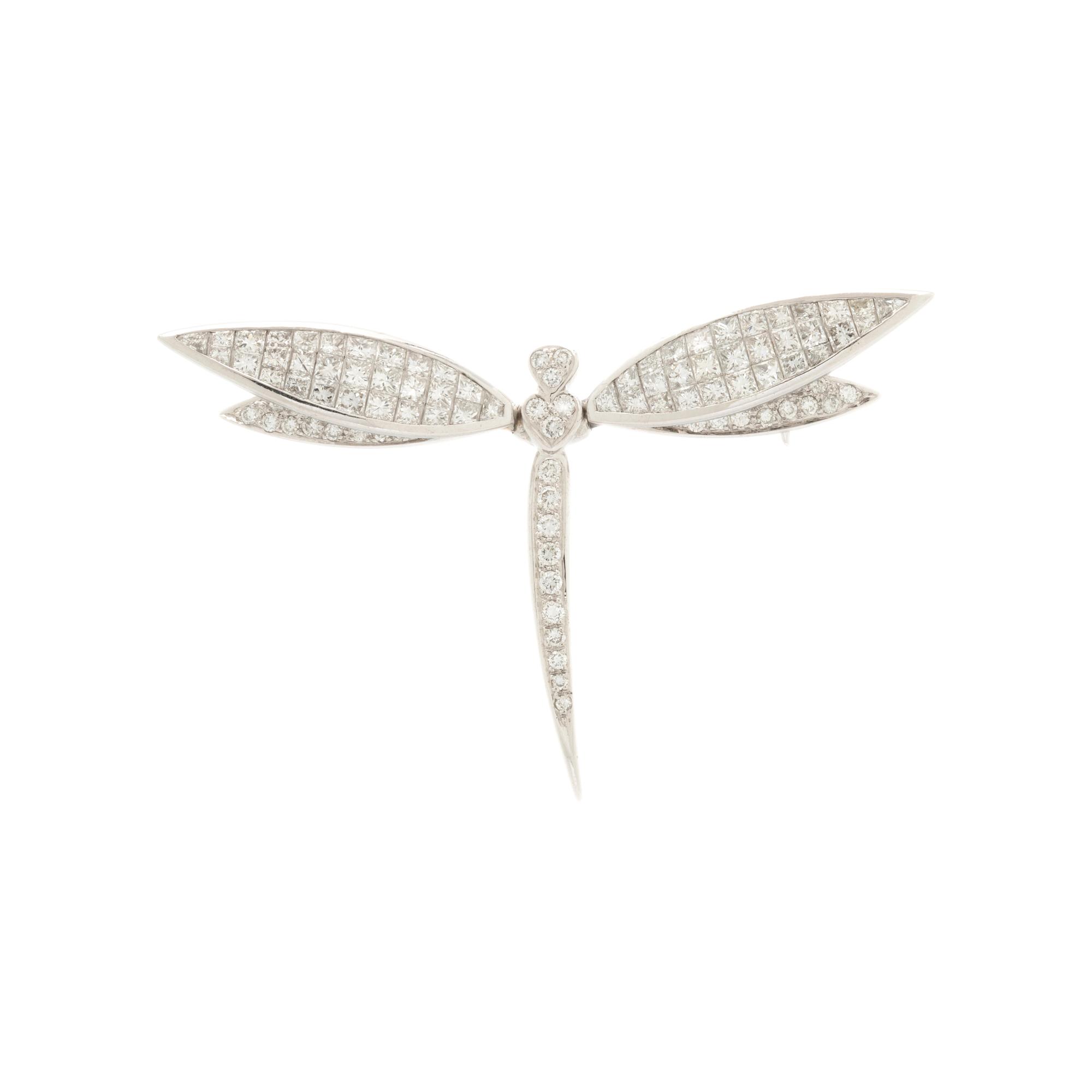Diamond and White Gold 'En Tremblant' Dragonfly Brooch