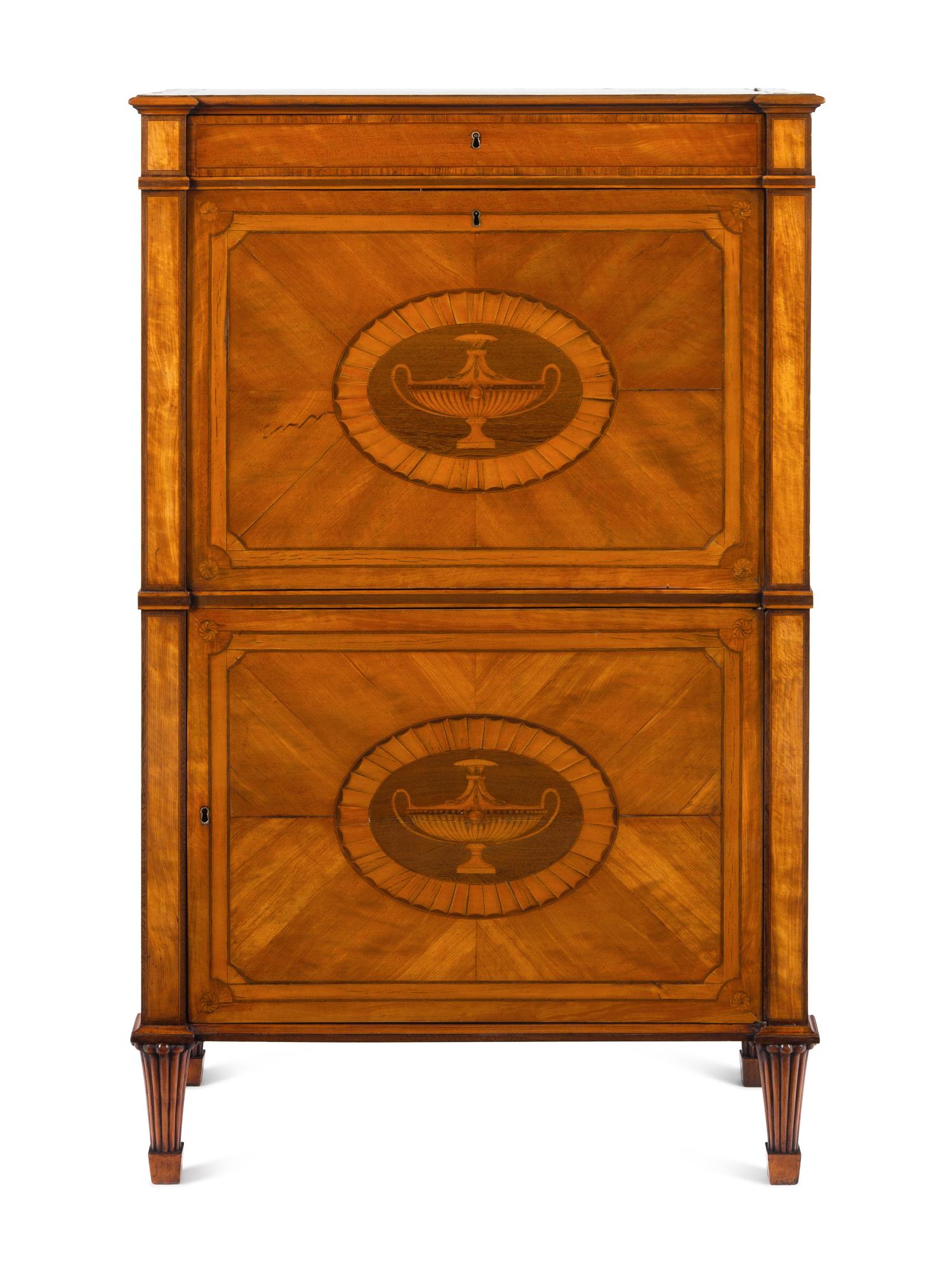 A George III Satinwood, Tulipwood and Amaranth Marquetry Fall-Front Secrétaire
