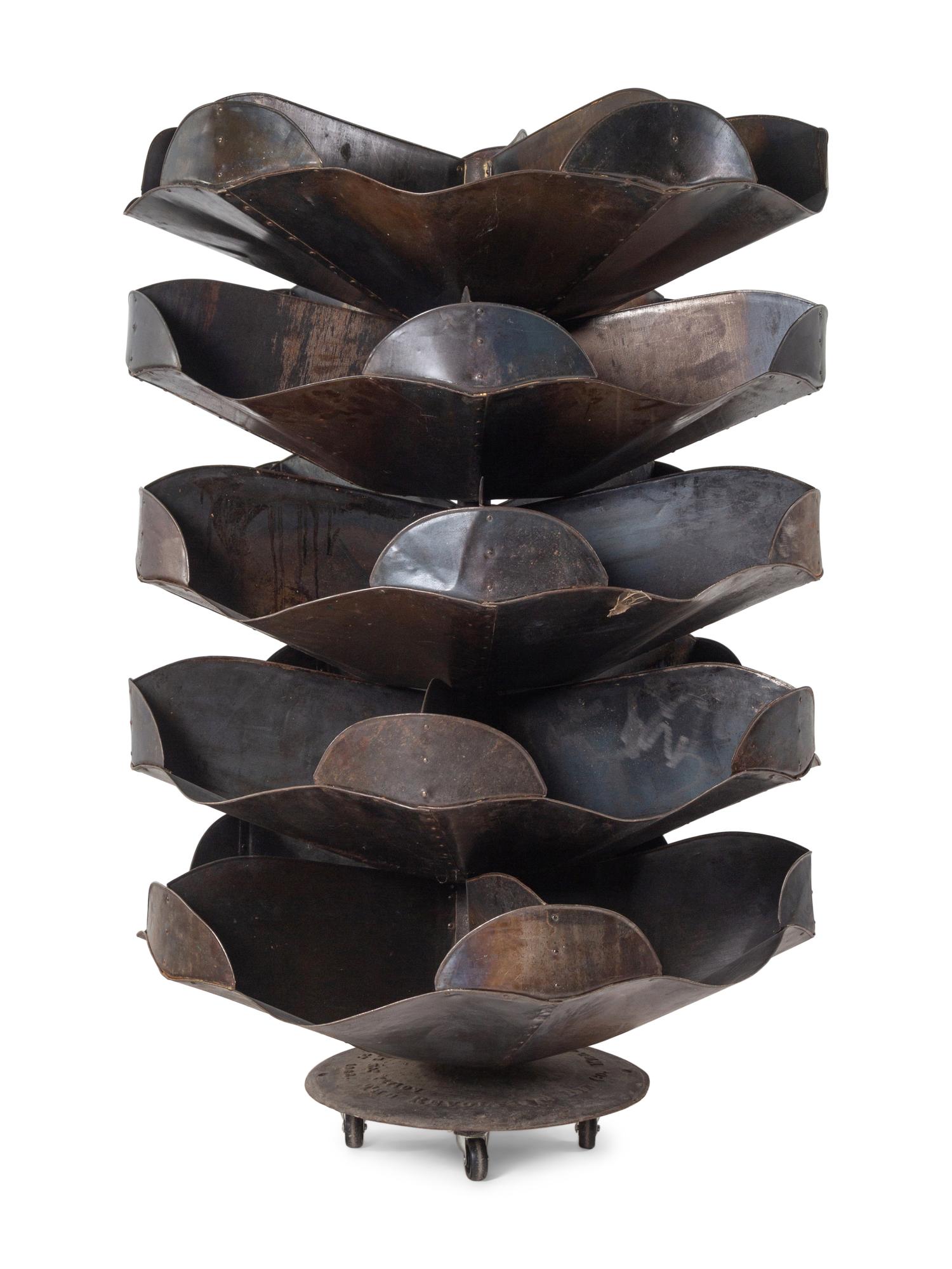 A Five Tier Sheet Metal Rotating Rack