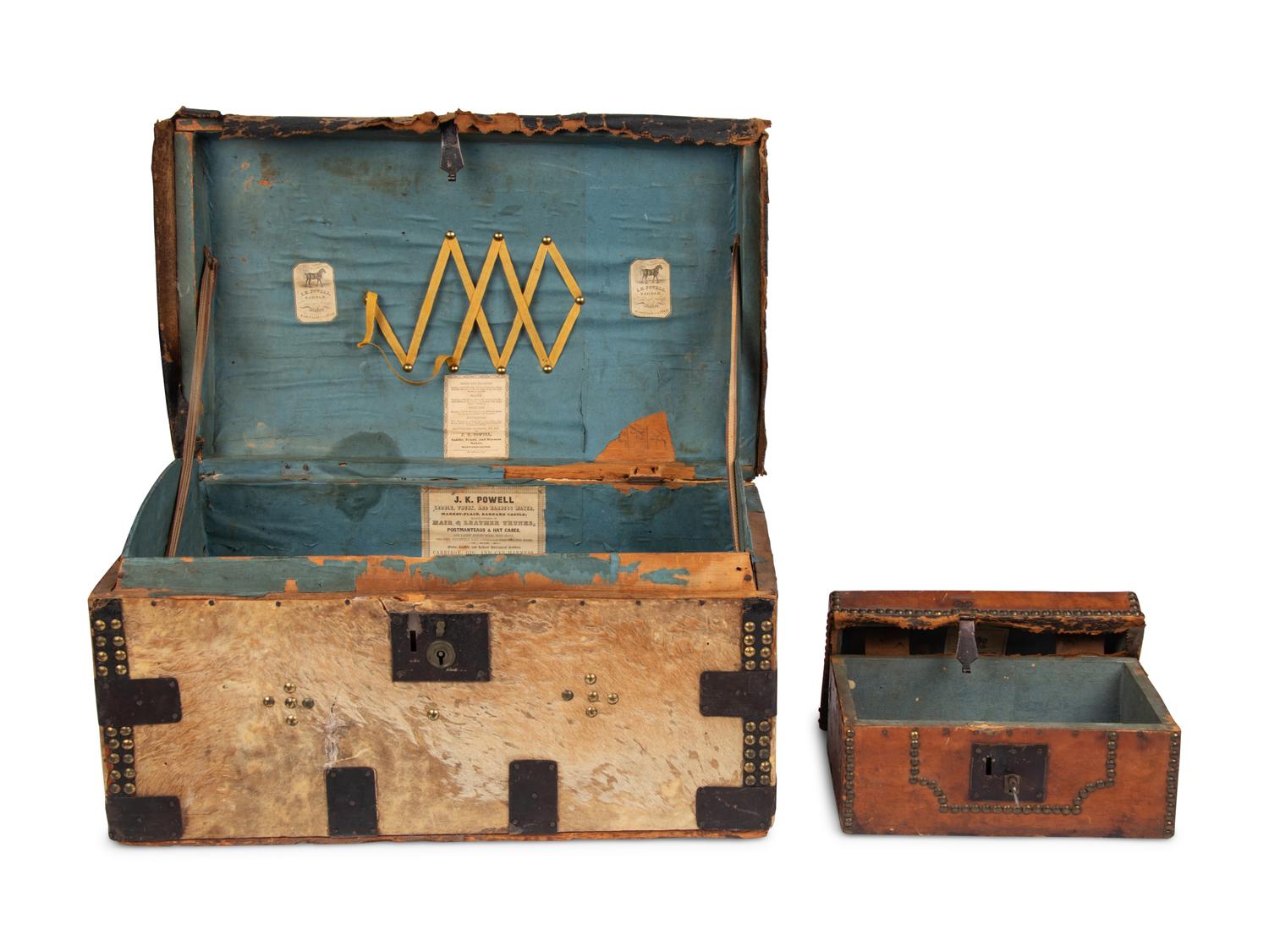 Two English Haircalf and Leather-Clad Boxes