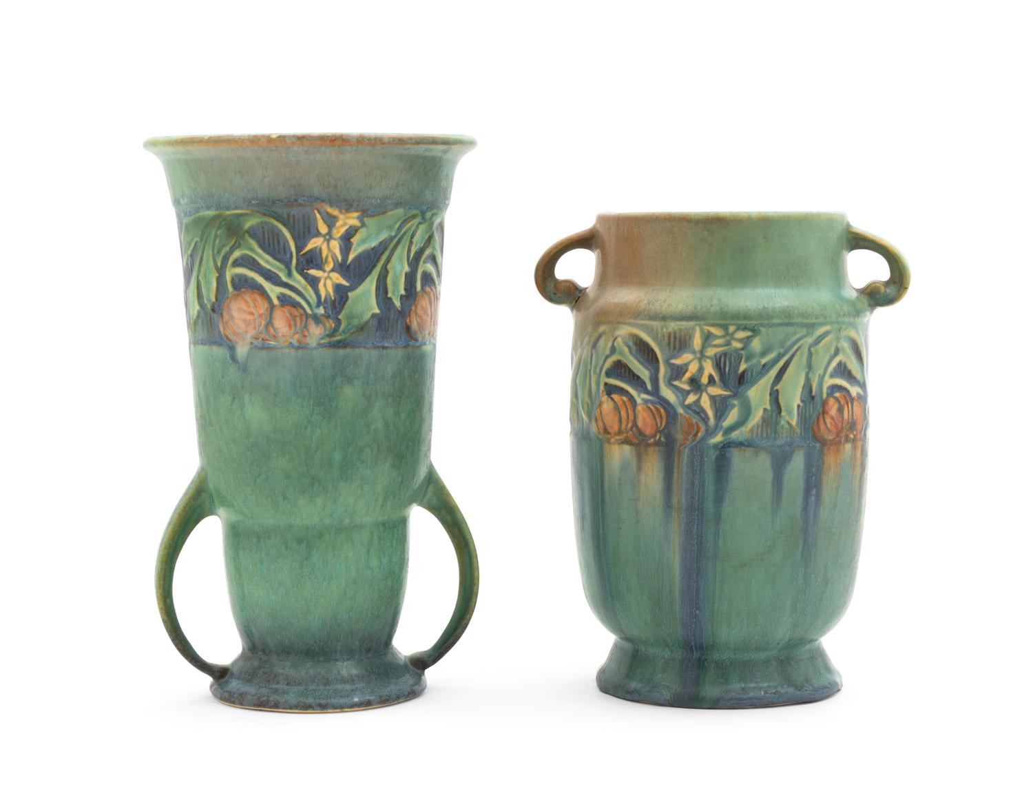 Two Roseville Baneda Pottery Vases Height of taller 8 1/2 inches.