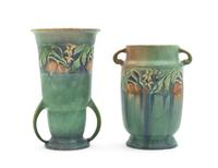 Two Roseville Baneda Pottery Vases Height of taller 8 1/2 inches.