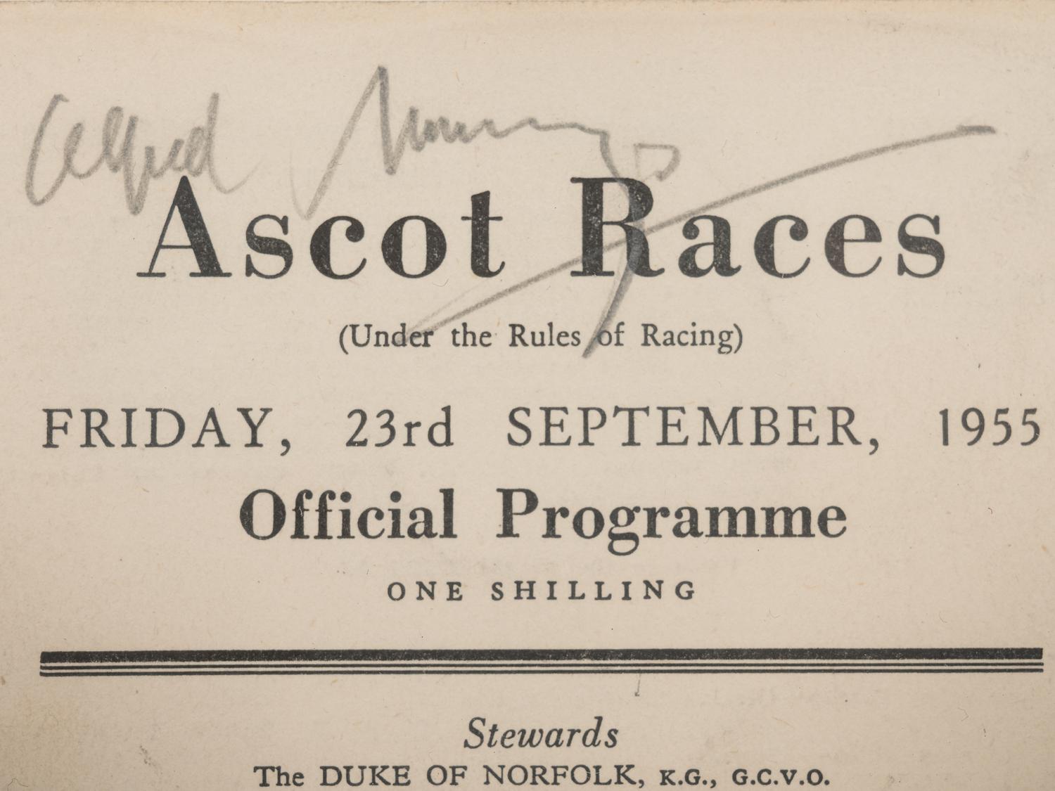 Ascot Race Card with a Sketch of Jockeys and Owners
