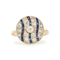 BICOLOR GOLD, DIAMOND, AND SYNTHETIC SAPPHIRE RING