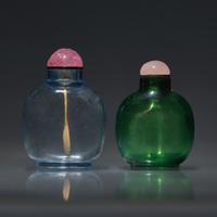 Two Chinese Glass Snuff Bottles, Qing Dynasty, Circa 1730-1820 — 1730-1820年 料器素面鼻煙壺兩支