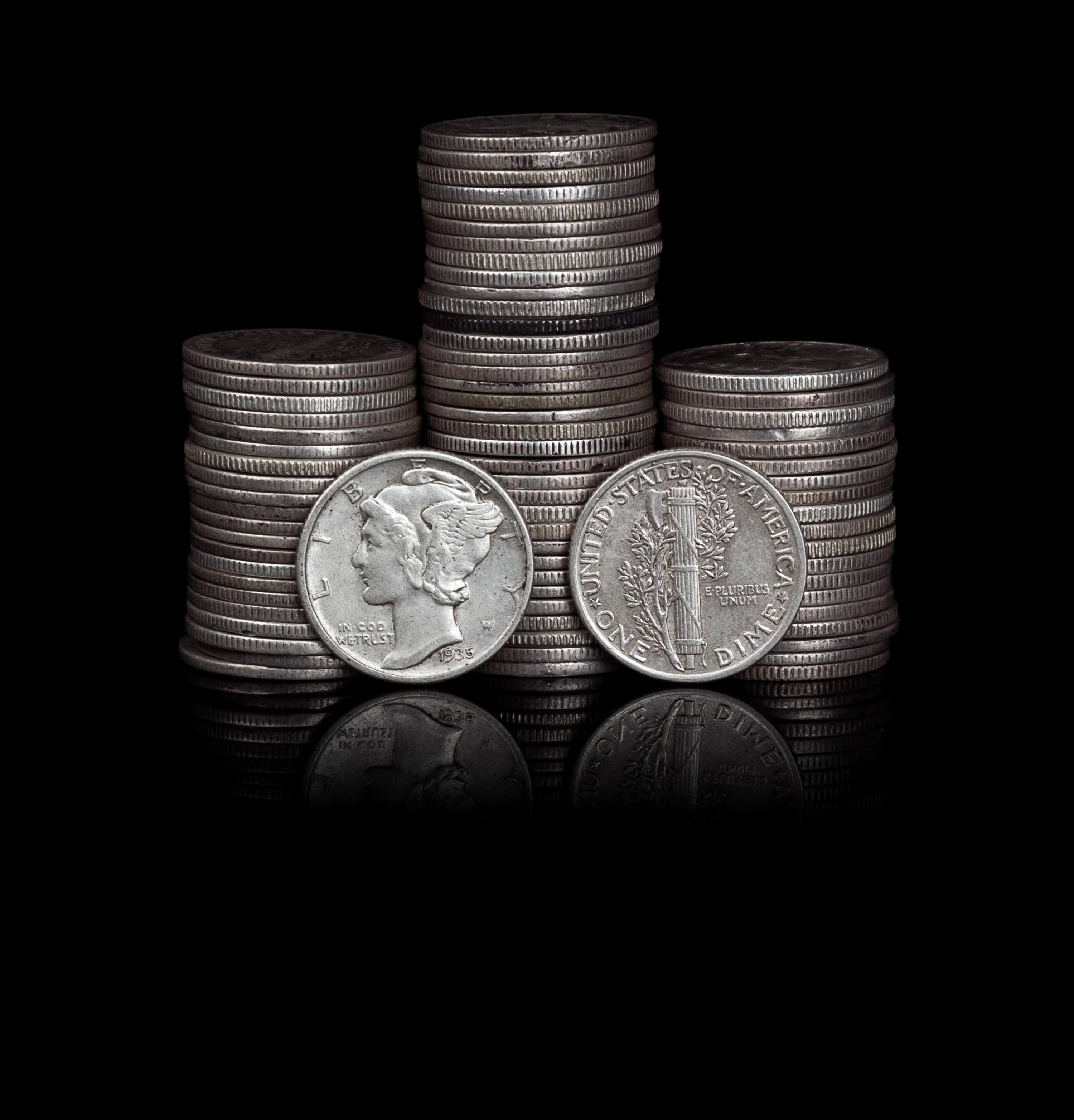 A Collection of Seventy-Six United States Mercury 10c Coins