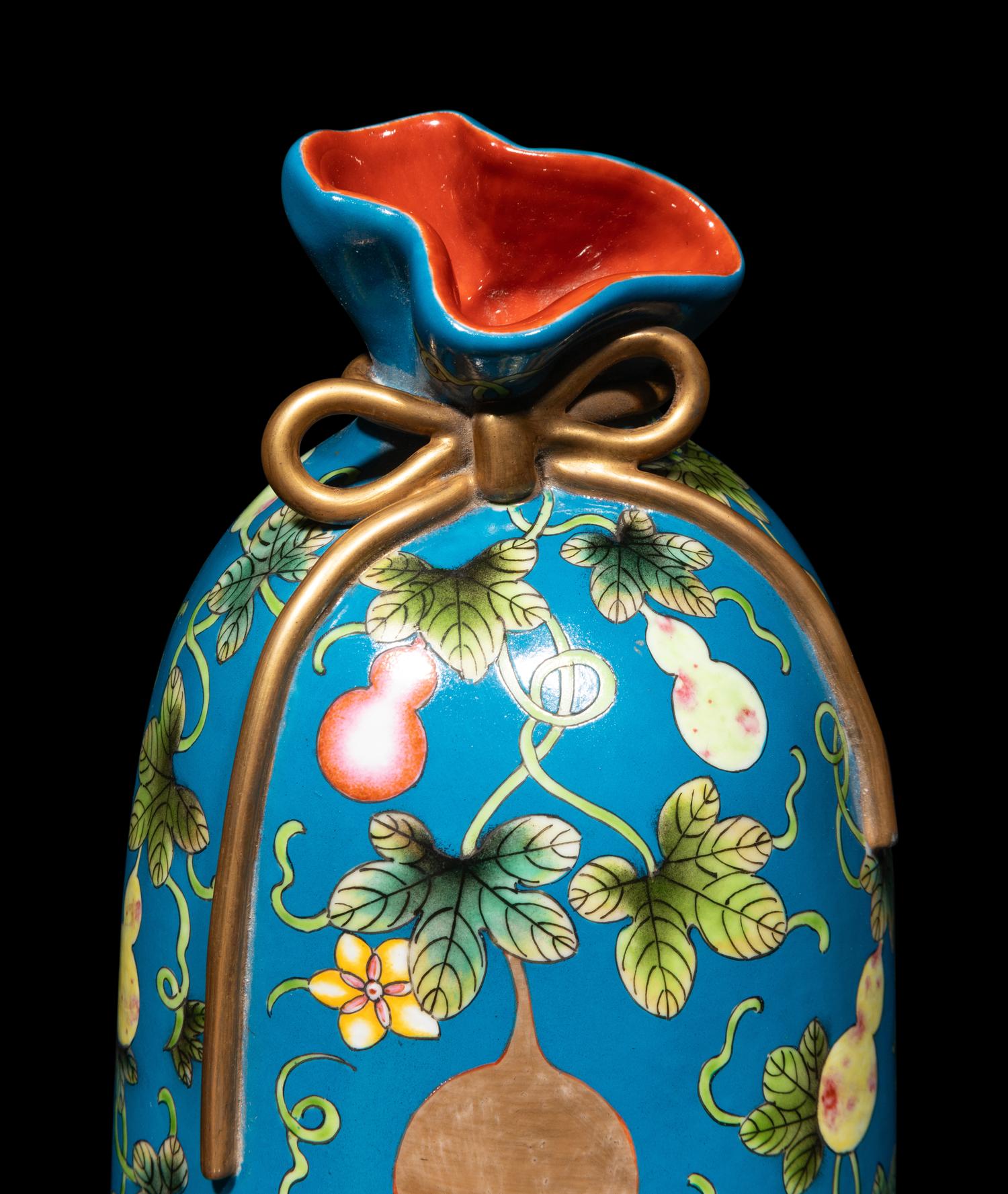 A Chinese Famille Rose Porcelain Bag-Form Pillow