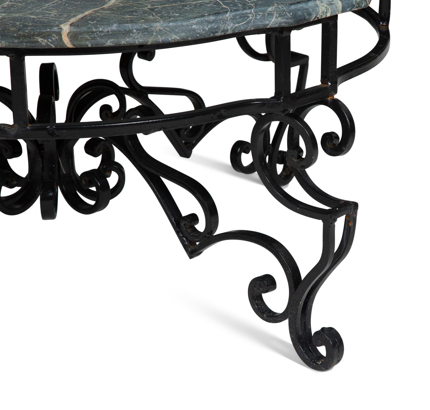 A Wrought Iron Marble-Top Coffee Table