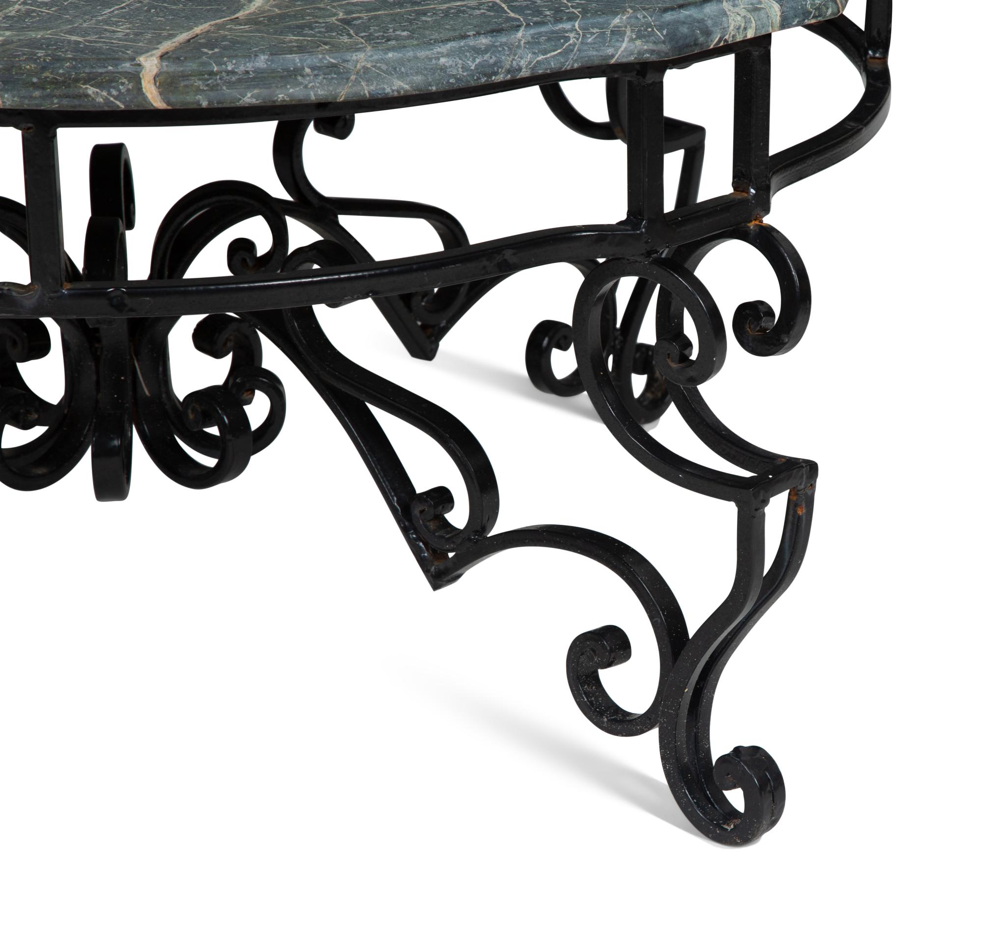 A Wrought Iron Marble-Top Coffee Table