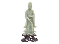A Chinese Celadon Jade Figure of a Meiren