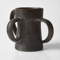 George Ohr (American, 1857-1918) Three-Handled Mug in Matte Gunmetal Glaze with Streaky Olive Interior, Biloxi, Mississippi, USA, circa 1898-1910