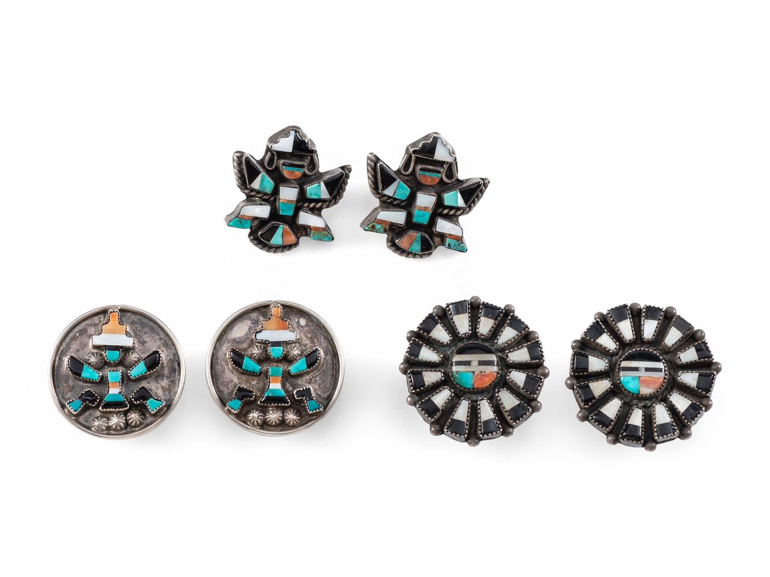 Zuni Silver and Mosaic Inlay Earrings