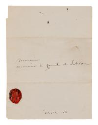 [ENGLISH & CONTINENTAL MANUSCRIPTS]. RECAMIER, Juliette (1777-1849). Autograph letter signed (with initials, "J.R.") to Elzear Louis Zozime, Duke of Sabran, undated.