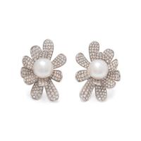 ROBERTO LEGNAZZI, CULTURED SOUTH SEA PEARL AND DIAMOND FLOWER EARCLIPS