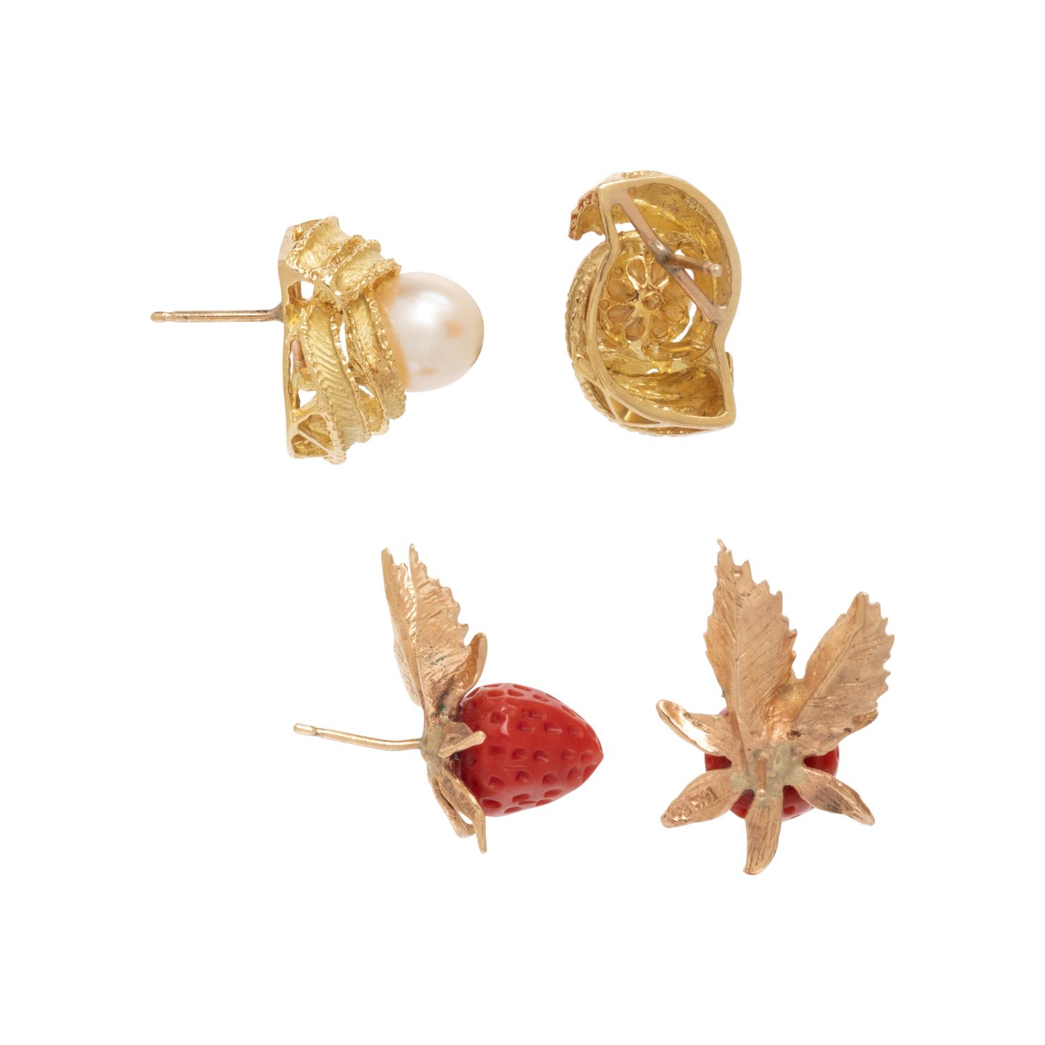 COLLECTION OF GOLD AND GEMSTONE STUD EARRINGS