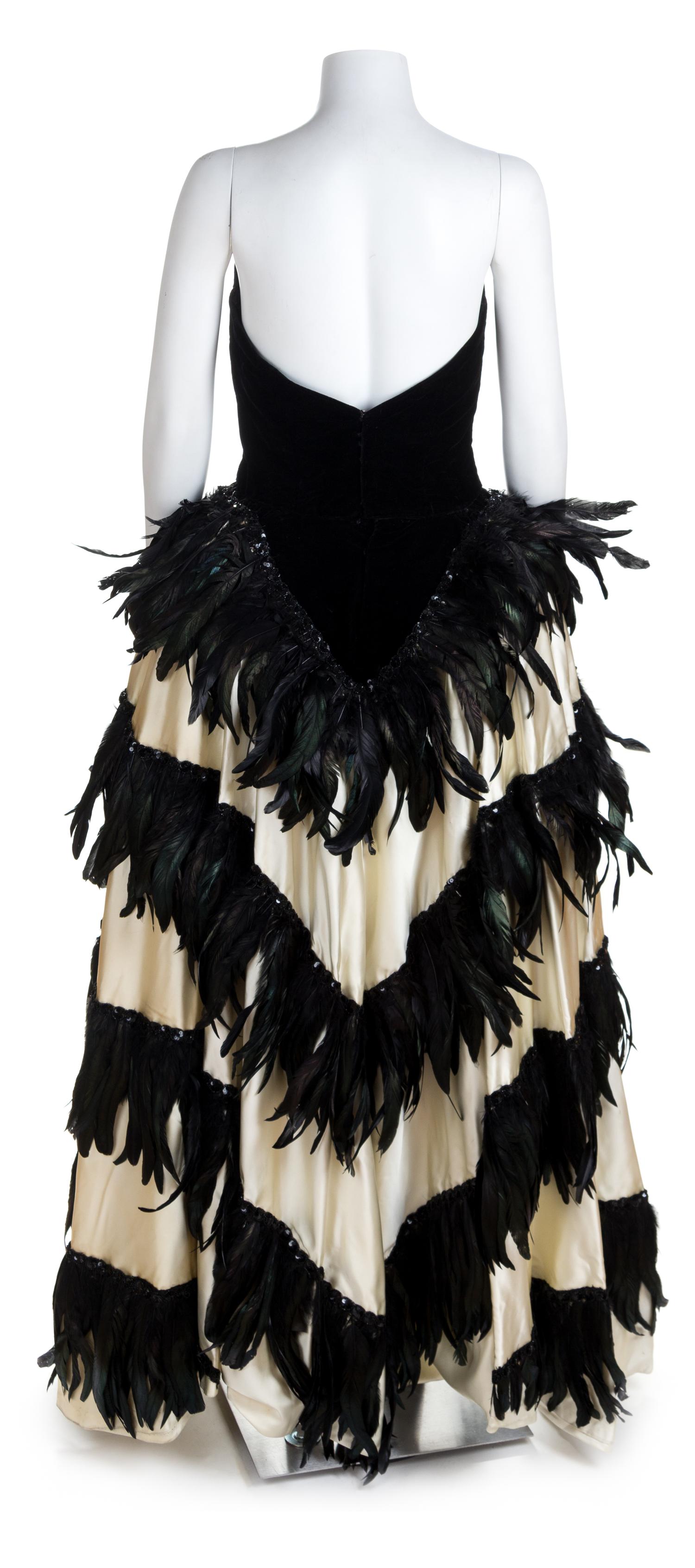 A Brooks Costume Black Velvet Custom Made Bustle Gown, No size.