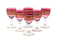 A Set of Six Gilt Decorated Ruby Glasses Height 6 3/4 inches. — 20TH CENTURY