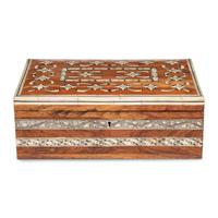 An Anglo-Indian Bone-Inlaid Olive Wood Table Casket